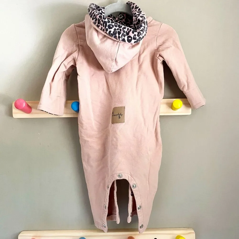 Dusty Pink + Black Leopard Print Detail Fall Body Suit from Dressupbaby UK